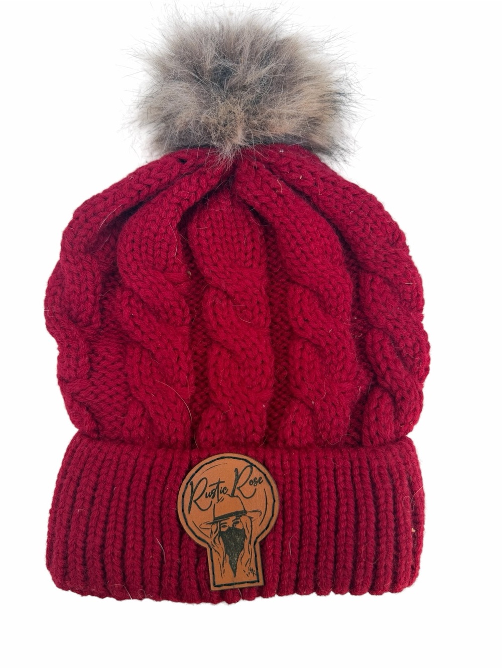 Cable Knit Pom Beanie - Red